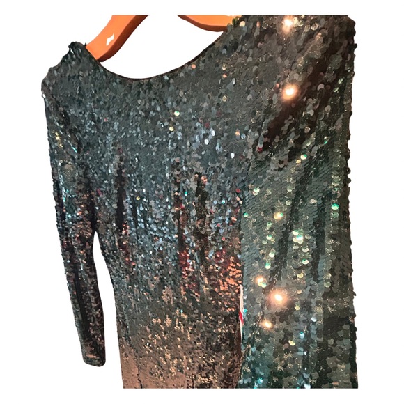 Dress the Population Sequin Natalie Emerald Green Long Sleeve Dress XS - Picture 6 of 14